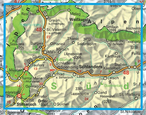 Dolina Vinšgau - Ötztalske Alpe 1:50.000 (turistična karta)
