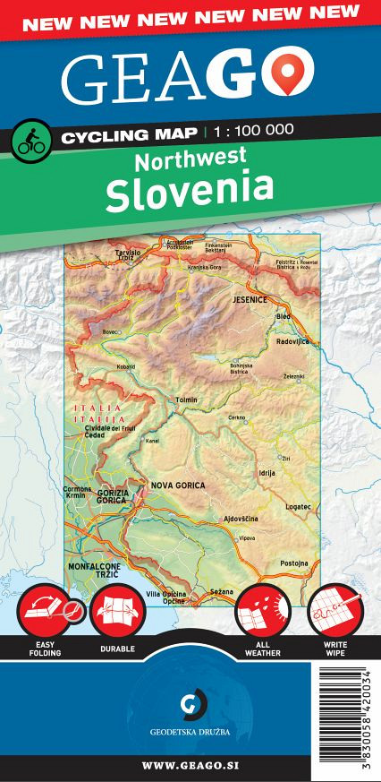 Kolesarska karta s turističnim vodnikom - SZ Slovenije (GeaGo)