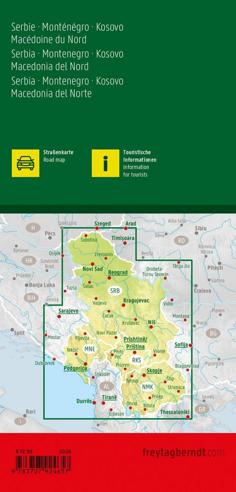 Srbija, Črna gora, Kosovo, Severna Makedonija 1:500.000